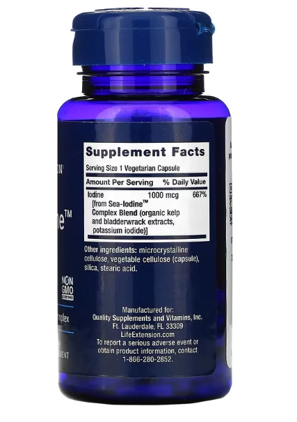 Iodo Marinho 1.000mcg, 60 Cápsulas, Life Extension