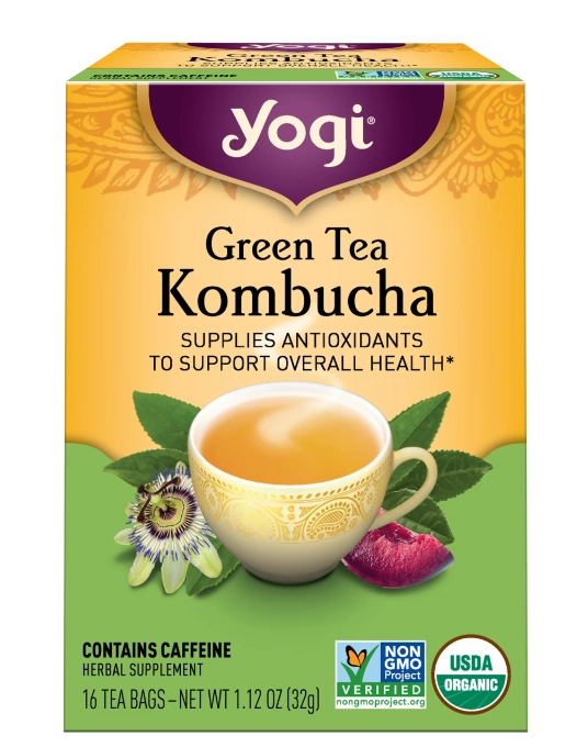 Chá Verde Kombucha, Sem Cafeína, 16 Saquinhos, 32g, Yogi