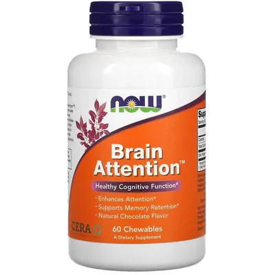 Brain Attention,(suporte cognitivo) , 60 Comprimidos Mastigáveis Sabor Chocolate. Now