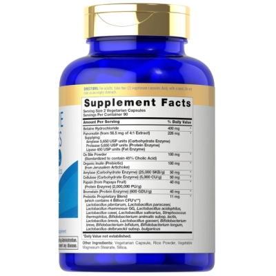 Enzimas Digestivas com Probióticos e Prebióticos, 4 Bilhões de UFCs, 180 Cápsulas, Carlyle