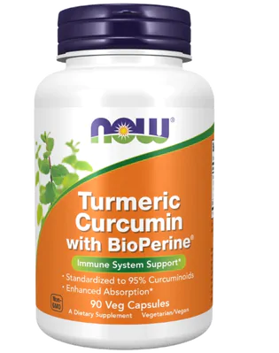 Turmeric Curcuma com BioPerine, 90 cápsulas, Now