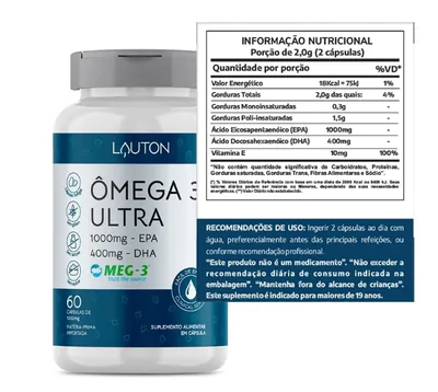 Ômega 3 ULTRA, 1000mg EPA / 400mg DHA, 60 Cápsulas, Lauton Nutrition
