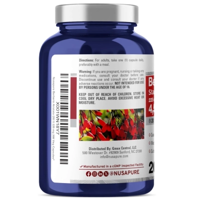 Berberis Aristata, Cloridrato de Berberina 4500mg, 200 Cápsulas, NusaPure