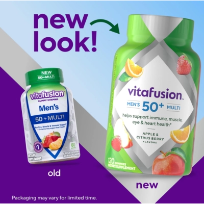 Men's 50+ Daily Multivitamin, Multivitamínico Diário Masculino 50+, 120 Gomas Sabor Maçã e Frutas cítricas, Vitafusion