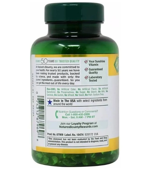 Vitamina D3, 125 mcg, 5000 UI, 400 Capsulas softgel, Nature's Bounty