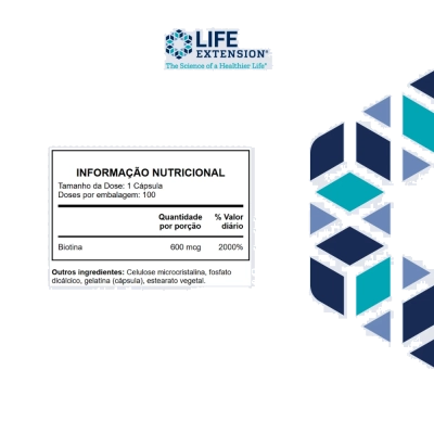 Biotina, 600mcg, 100 cápsulas, Life Extension