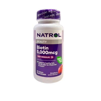 Biotina, Força Extra, 5000mcg, 90 Comprimidos Sabor Morango, Natrol