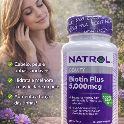 Biotina Plus, Força Extra, 5000mcg, 60 Comprimidos, Natrol