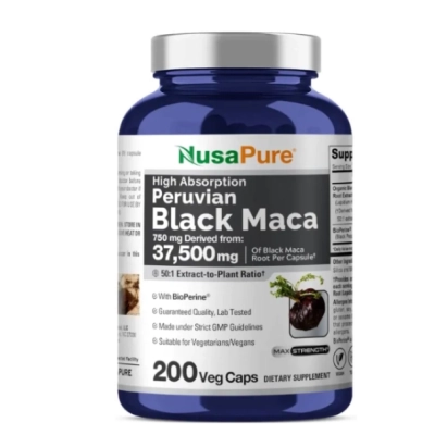 Black Maca Root, 750mg, 200 Cápsulas, NusaPure