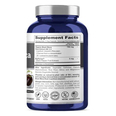 Black Maca Root, 750mg, 200 Cápsulas, NusaPure
