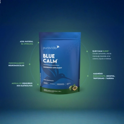 Blue Calm Magnesium Supplement, Sabor Limão e Maracujá, 350g - PuraVida