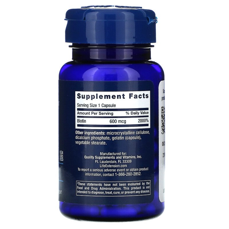 Biotina, 600mcg, 100 cápsulas, Life Extension