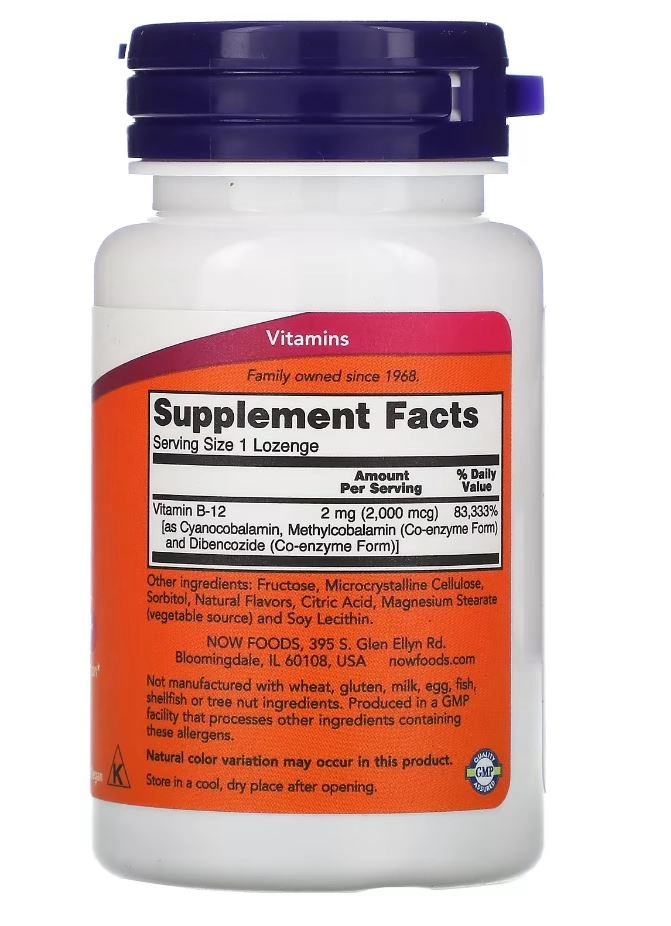 Vitamina B-12, 2,000 mcg, 100 Pastilhas, Now