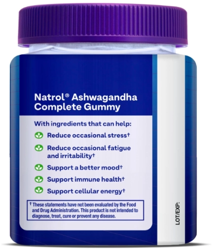 Ashwagandha 125mg, 3 em 1 Daily Stress Support, 30 Gomas Sabor Morango, Natrol