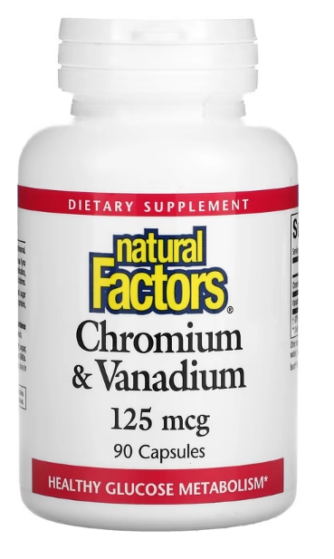 Cromo e Vanádio, Saudável da Glicose, 125mcg, 90 Cápsulas, Natural Factors