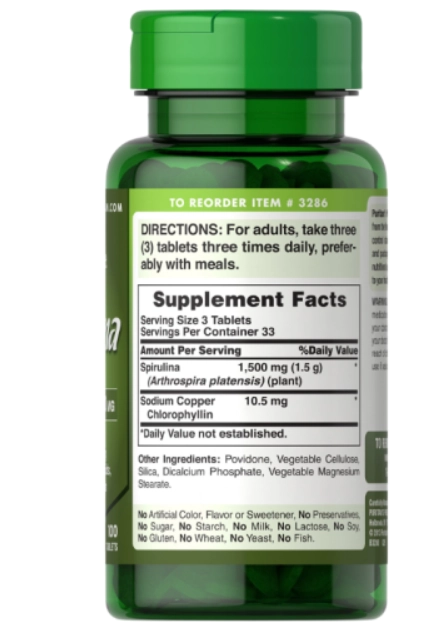 Spirulina 500mg, 100 Comprimidos, Puritan's Pride