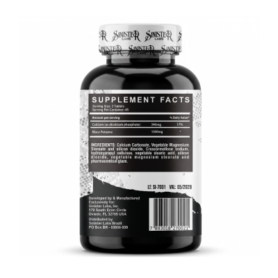 Black Peruvian Maca, 1500mg, Maca Negra, 90 Tabletes, Sinister Labs