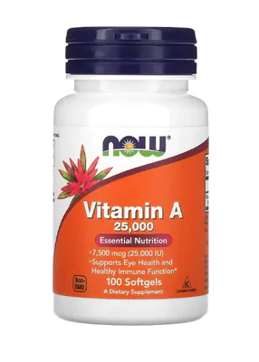 Vitamina A, 25.000 UI, 100 Cápsulas, Now