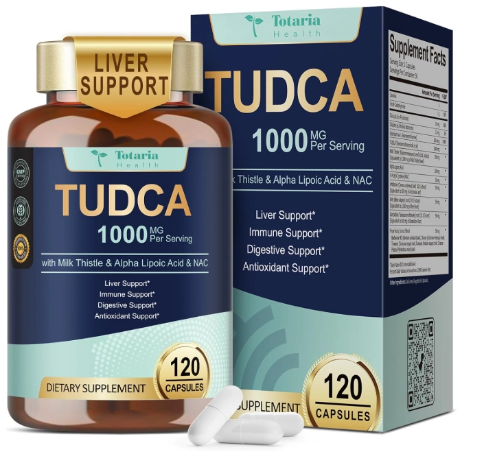 TUDCA 1000mg, com Cardo mariano, ALA, NAC e Sais Biliares, 120 Capsulas, Totaria Health