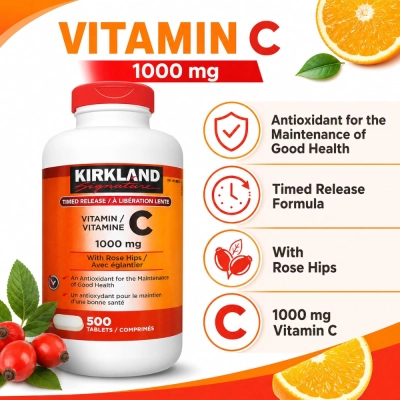 Vitamina C, + Rosa Mosqueta e Bioflavonoides Cítricos, 1000mg, 500 Tablets, Kirkland