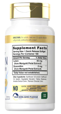 Luteína e Zeaxantina 40mg, 180 cápsulas, Carlyle