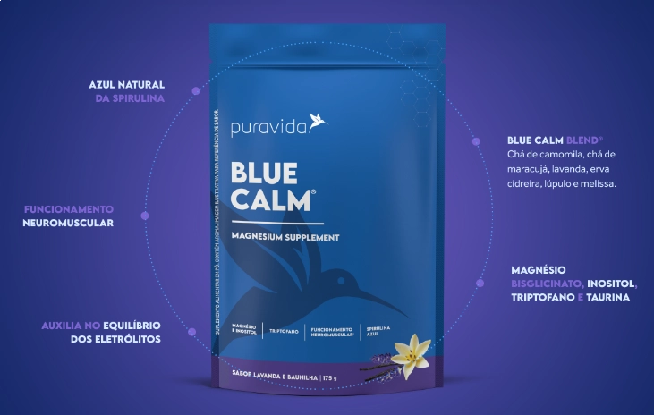 Blue Calm, com Magnésio, Sabor Lavanda e Baunilha, 175g, Puravida