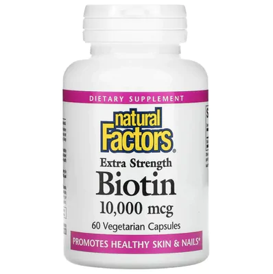 Biotina de Força Extra, 10.000 mcg, 60 Cápsulas, Natural Factors