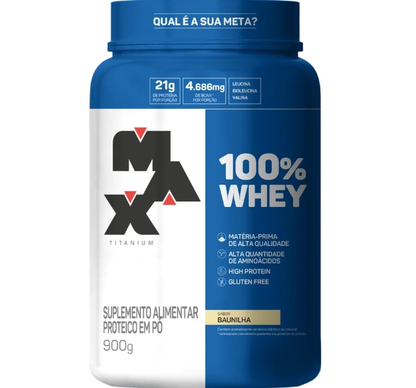 100% Whey, Sabor Baunilha, 900g, Max Titanium