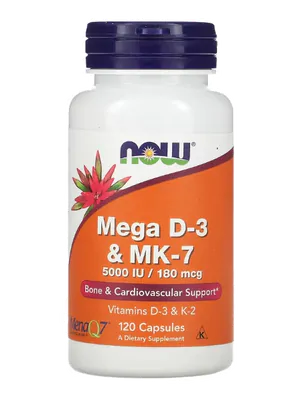 Mega D3 5.000 UI e MK-7 180 mcg, 120 Cápsulas, Now