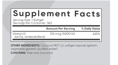 Vitamina D3, 5000IU, Infundida com óleo de coco, 360 Mini Cápsulas, Sports Research