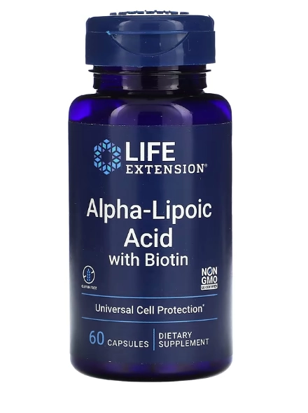 Ácido Alfa-Lipóico com Biotina, 250mg, 60 Cápsulas, Life Extension