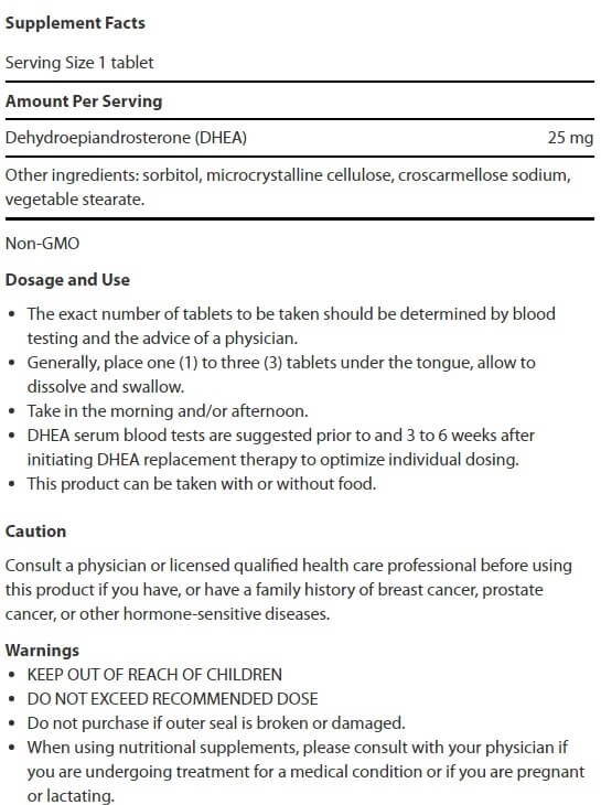 Dhea 25mg, 100 Cápsulas Sublingual, Life Extension
