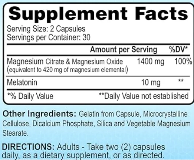 Magnésio + Melatonin 10mg, 60 Capsulas, Alfa Vitamins