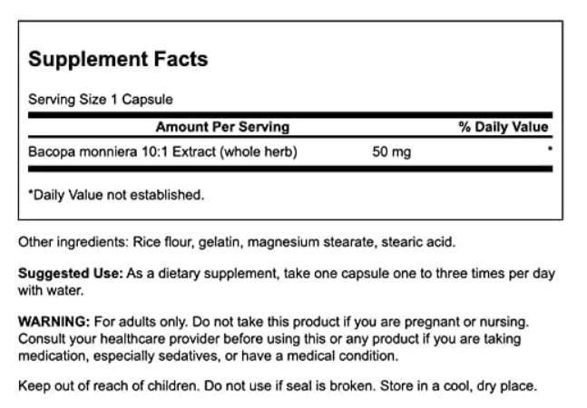 Bacopa Monniera 50mg,  90 cápsulas, Swanson