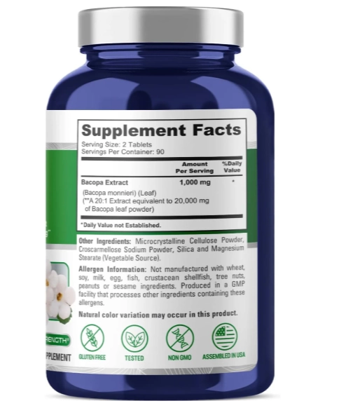 Bacopa Monnieri 20000mg, 180 Comprimidos, NusaPure