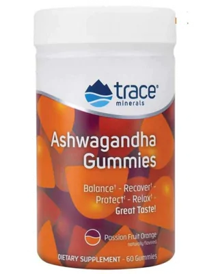 Ashwagandha Gummy, 60 Gomas Sabor Maracujá Laranja, Trace Minerals