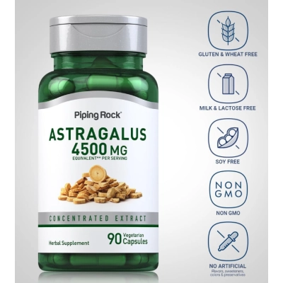Astragalus 4500mg, Extrato de Raiz de Astrágalo,90 Cápsulas, Piping Rock 