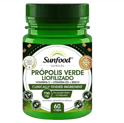 Própolis Verde Liofilizado, 700mg, 60 Cápsulas, Sunfood