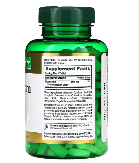 Magnésio 500mg, 200 Comprimidos, Nature's Bounty
