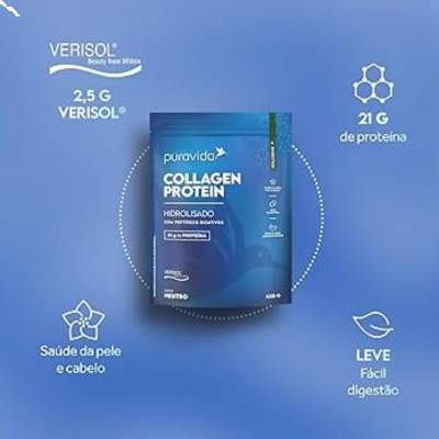 Collagen Protein, 21gr De Proteína Do Colágeno, 450gr, Sabor Neutro, Pura vida