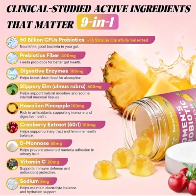 Probiotics Womens, Probióticos para Mulheres, 50 Bilhões De CFU, 60 Gomas, Totaria Health