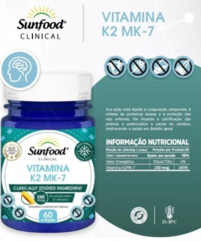 Vitamina K2 Mk-7 150mcg, 60 Softgels, Sunfood