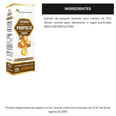 Extrato de Própolis 40% de Extrato de Própolis, 30ml, Flora Nativa
