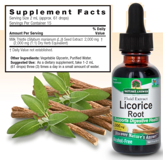 Licorice Root, Raiz de Alcaçuz 2000mg, Extrato Fluido,30ml Sem Álcool, Nature's Answer