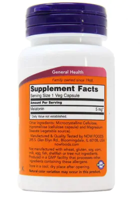 Melatonina 5mg, 60 cápsulas Veganas, Now