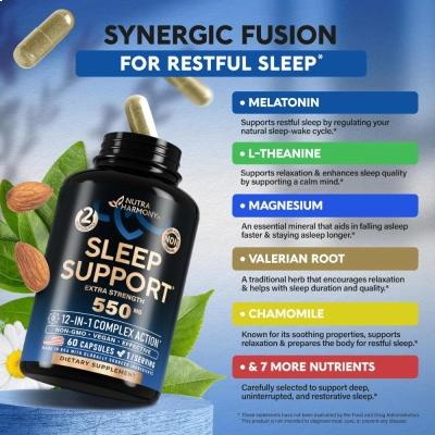 Sleep Support, Sono Reparador Extra Forte, 550mg, 60 Cápsulas, Nutra Harmony