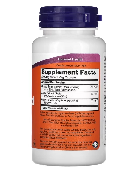 Grape Seed, Semente de Uva, 250mg, 90 Cápsulas, Now