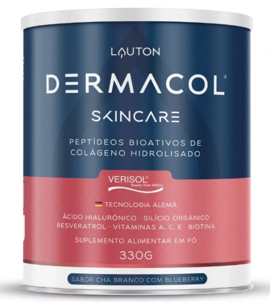 Dermacol Colágeno Hidrolisado Verisol, com Ácido Hialurônico, Sabor Chá Branco com BlueBerry, Lauton Nutrition