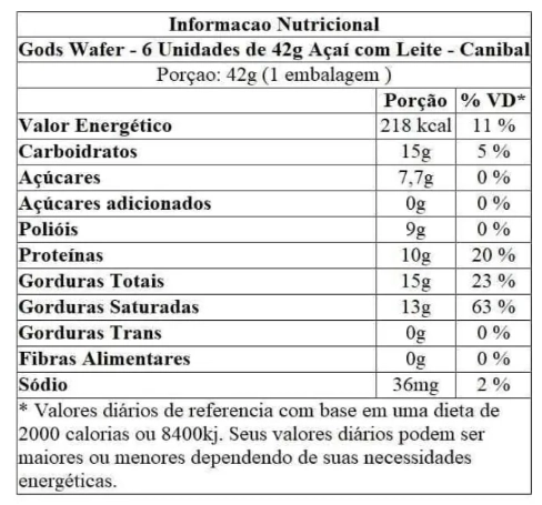Gods Wafer Barra de Wafer Proteica, Sabor Açaí com Leite, 3 Unidades 42g Cada, Canibal