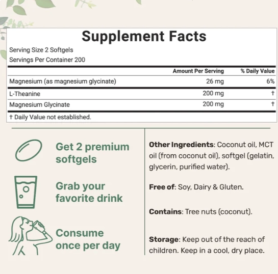 L-Teanina 200mg, com Glicinato de Magnésio, 400 Cápsulas, Micro Ingredients